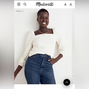 Madewell Crepe Square-Neck Puff-Sleeve Top size XXS